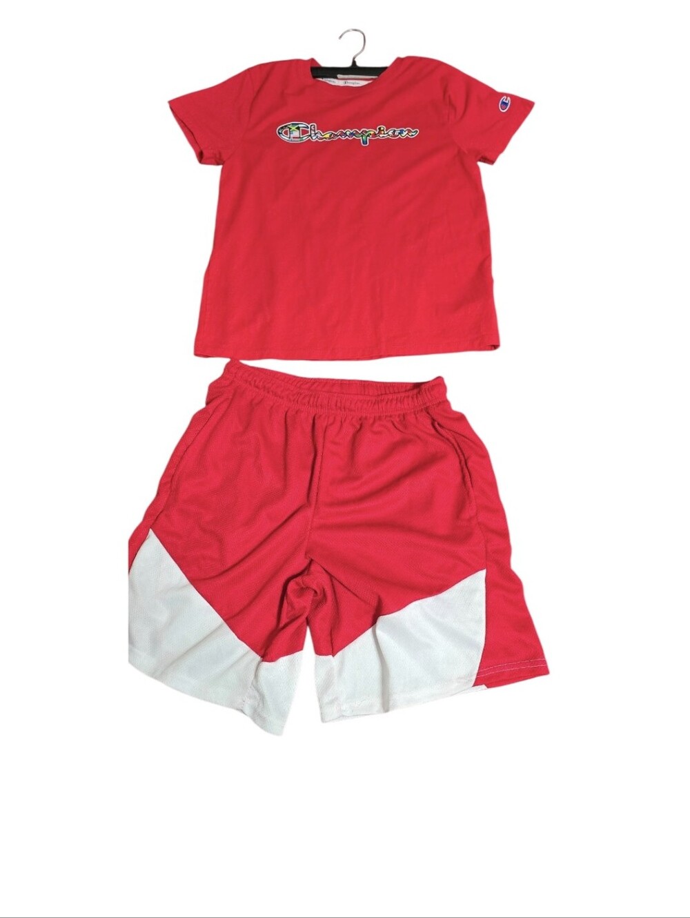 Champion Kids Red Short Sleeve Tee & Red/White Athletic Shorts Pajama Set